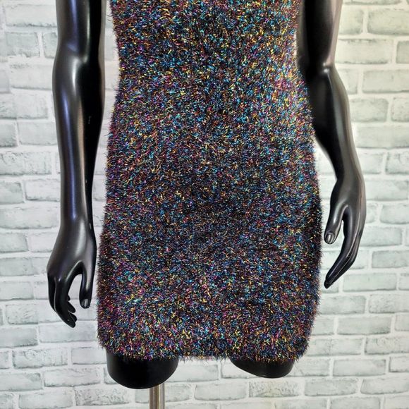 Rehab Brand Womens S Colorful Tinsel Fuzzy Bodycon Mini Cocktail Dress - Picture 4 of 10